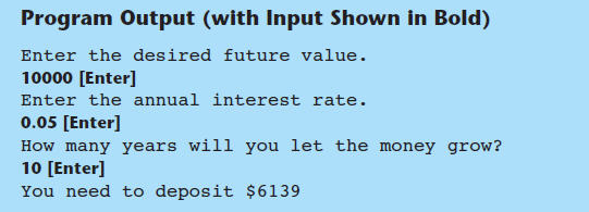 Output Specs (expected output of program)