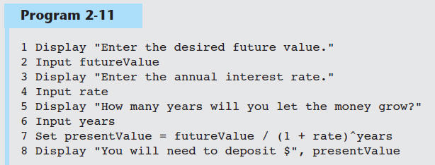 Present Value - Pseudocode